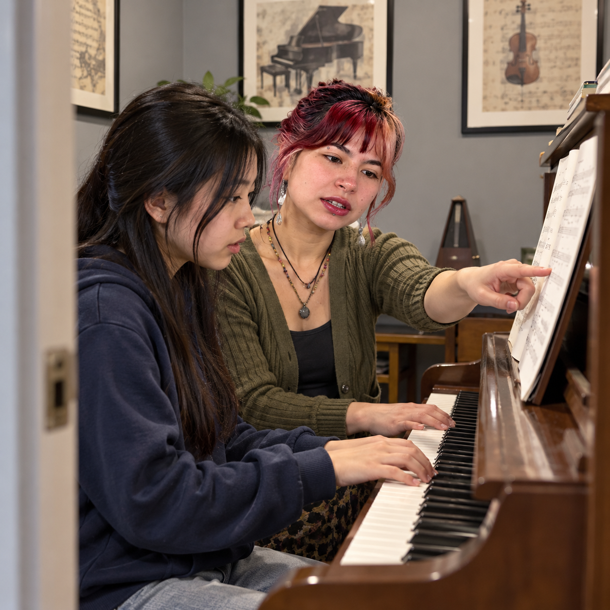 AI-generated illustration: piano music scene